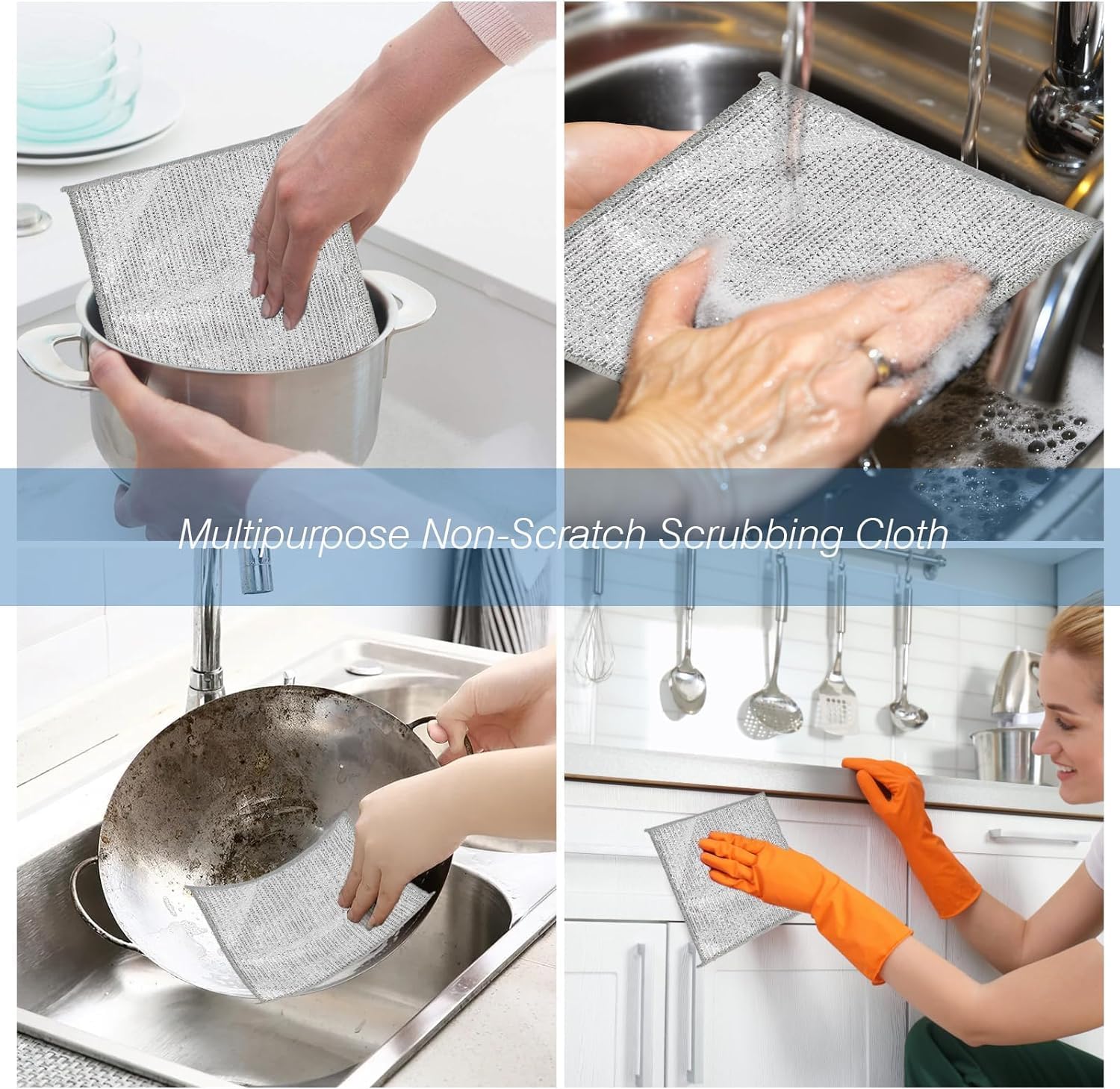 5PCS Multipurpose Wire Dishwashing Rags for Wet and Dry, Reusable Non-Scratch - Image 5