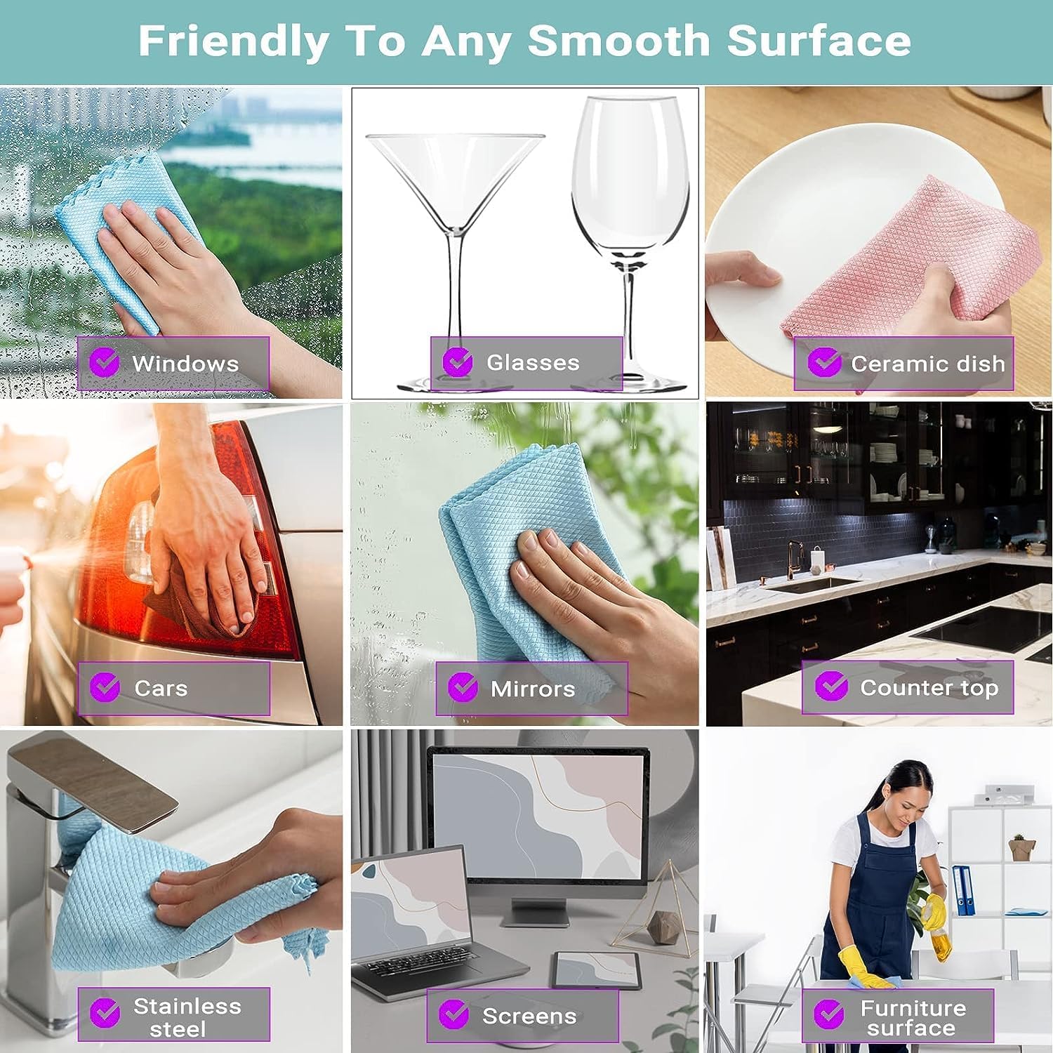 Microfiber Cleaning Cloth,Lint-Free Cleaning Cloth,Window Cleaning - 6pcs - Image 3