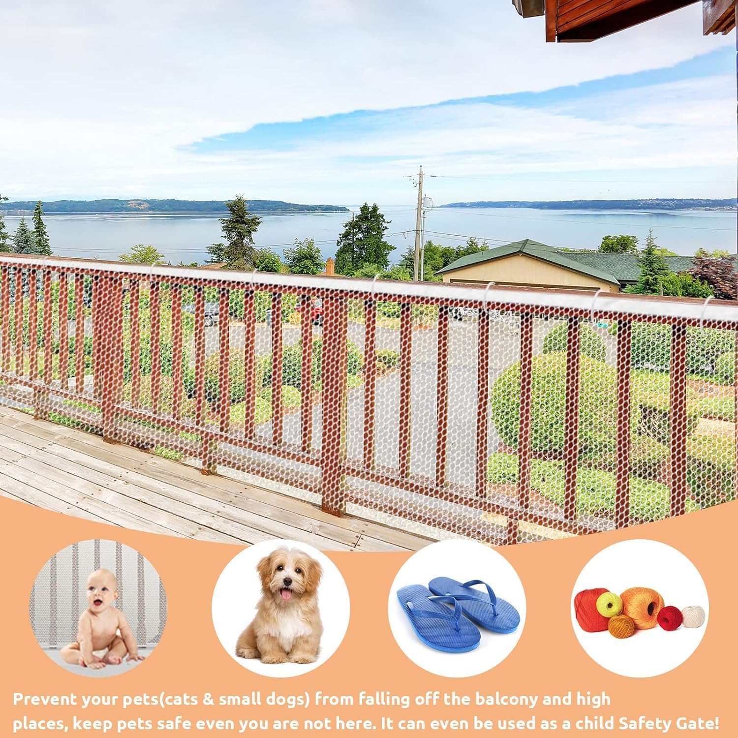 Cat Balcony Fence net, 10x2.6 feet Anti-Fall net PET Children's Balcony Fence - Image 2