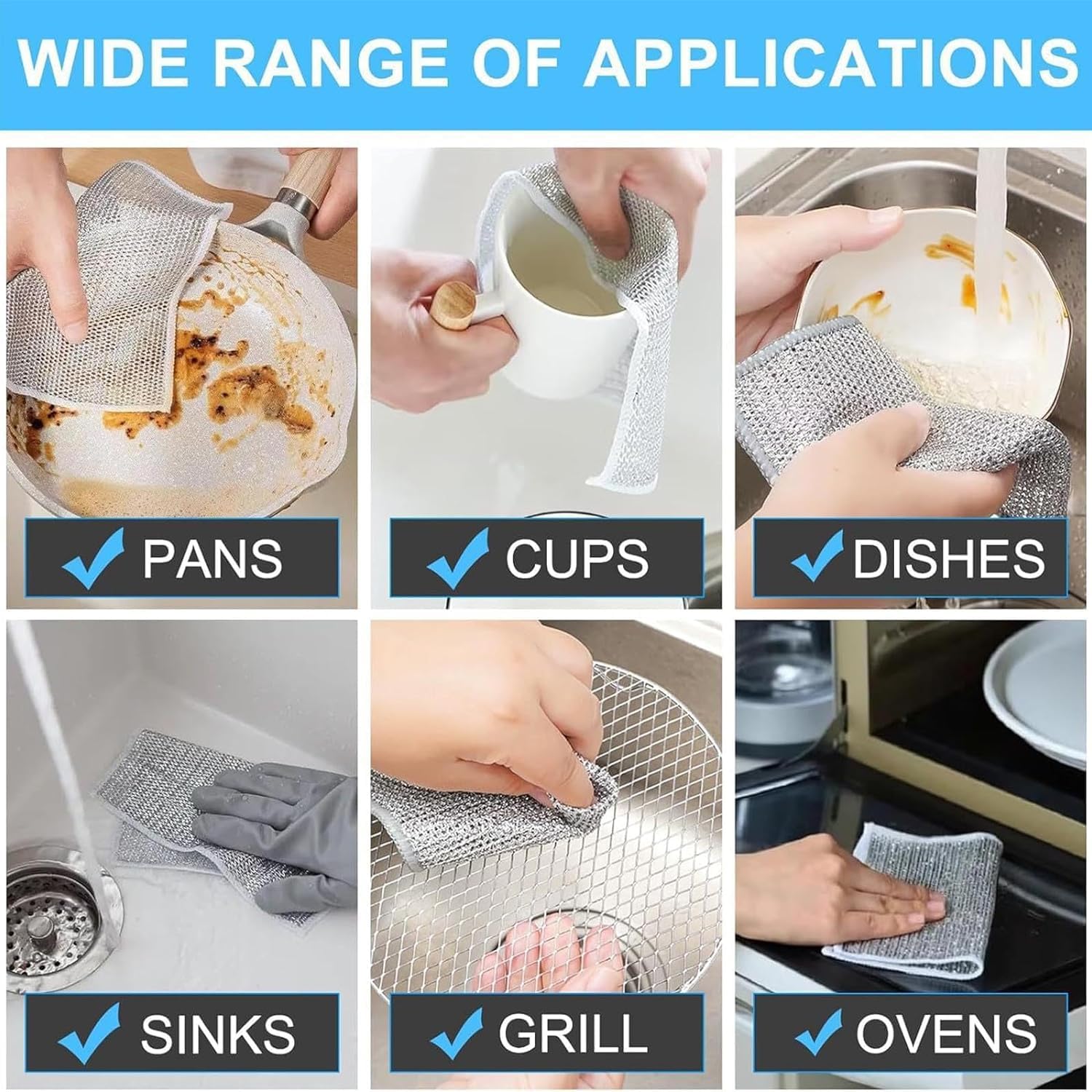 Multipurpose Wire Dishwashing Rags, 10Pcs Double Layer Reusable Cleaning Cloths - Image 4