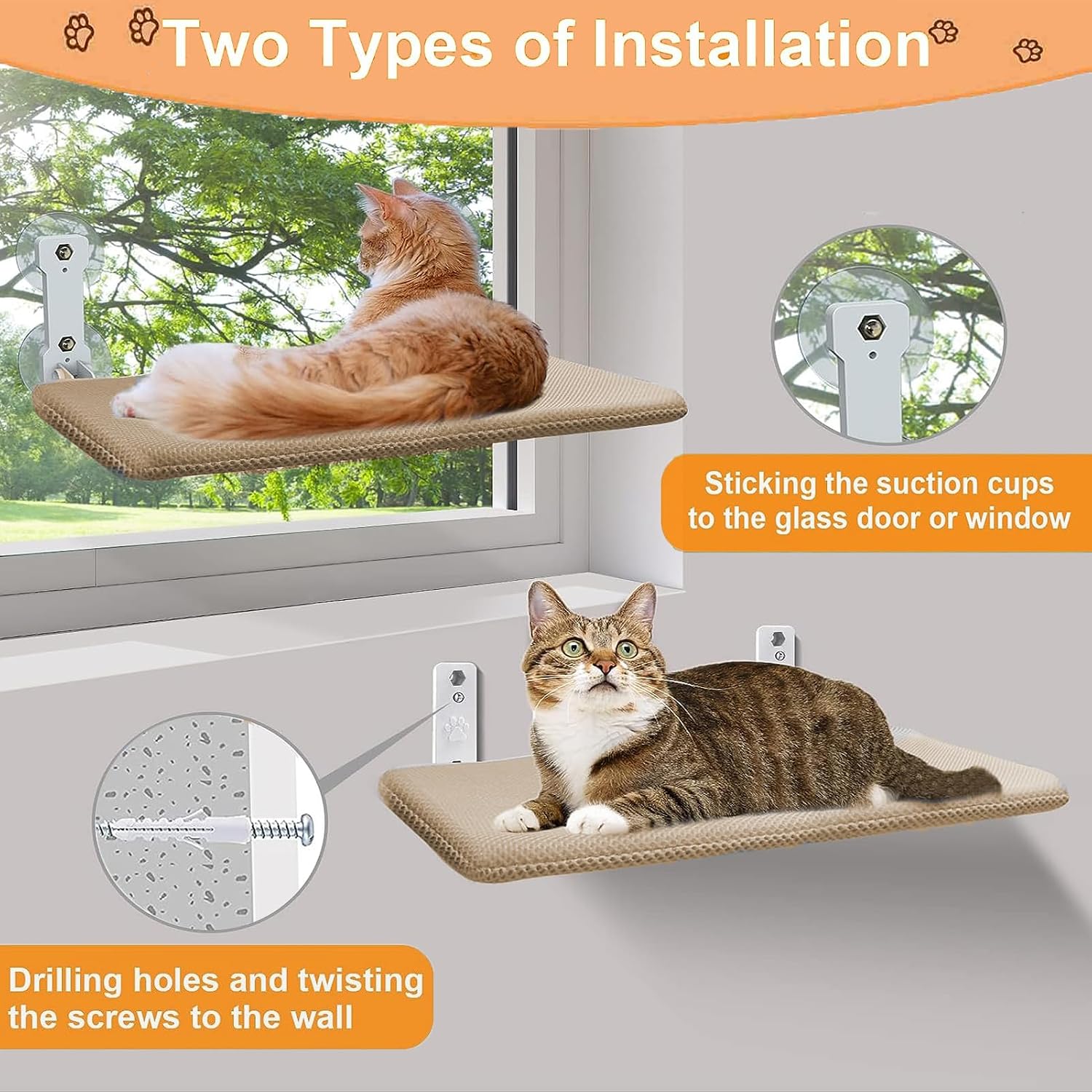 Cat Window Perch Cat Hammock,Foldable Cat Window Hammock with 4 Strong Suction - Image 5