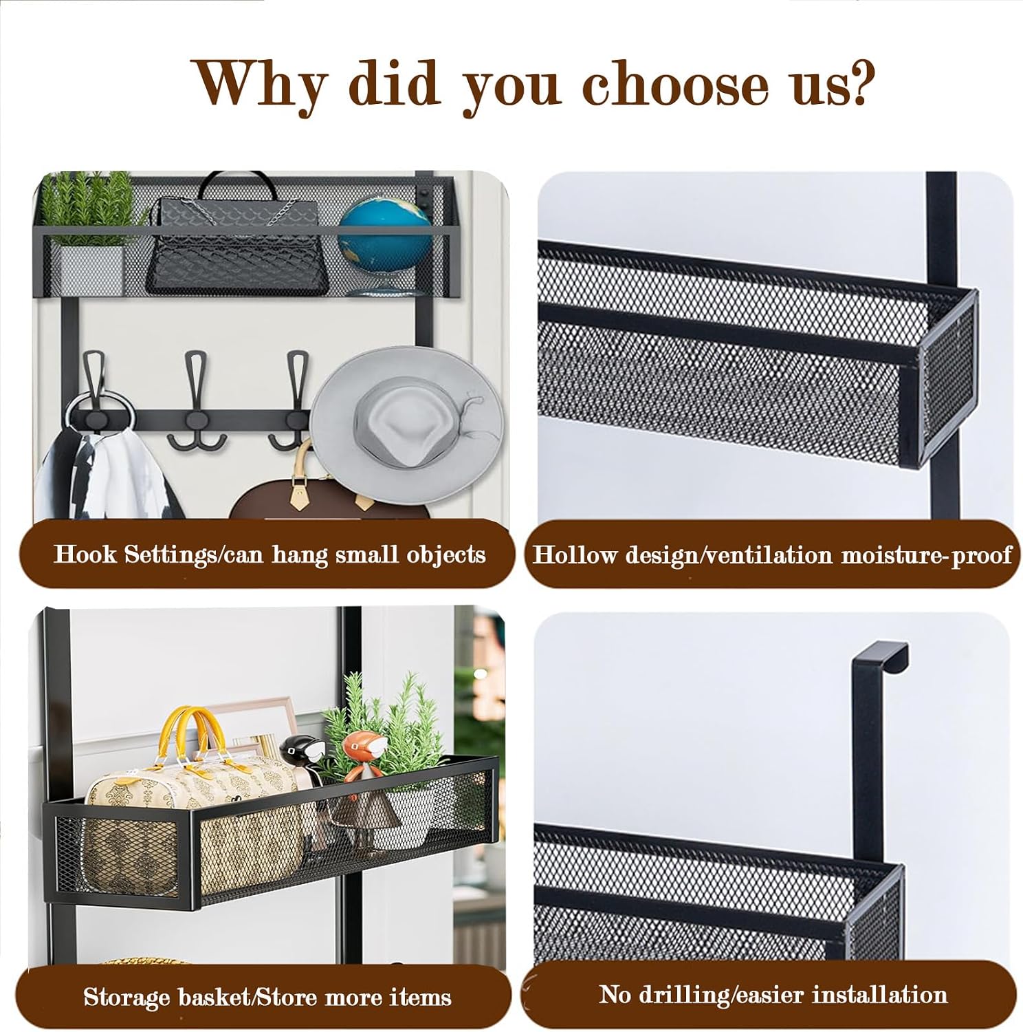 Door Hanger Hook,Door Hanger with Mesh Basket and 2 Over The Door - Image 2