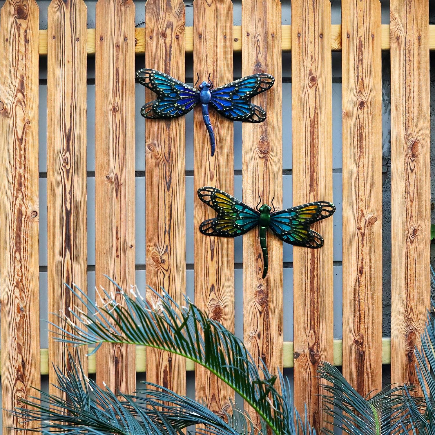 2Pcs Metal Dragonfly Wall Decor Outdoor Dragonfly Wall Art Glass - Image 7
