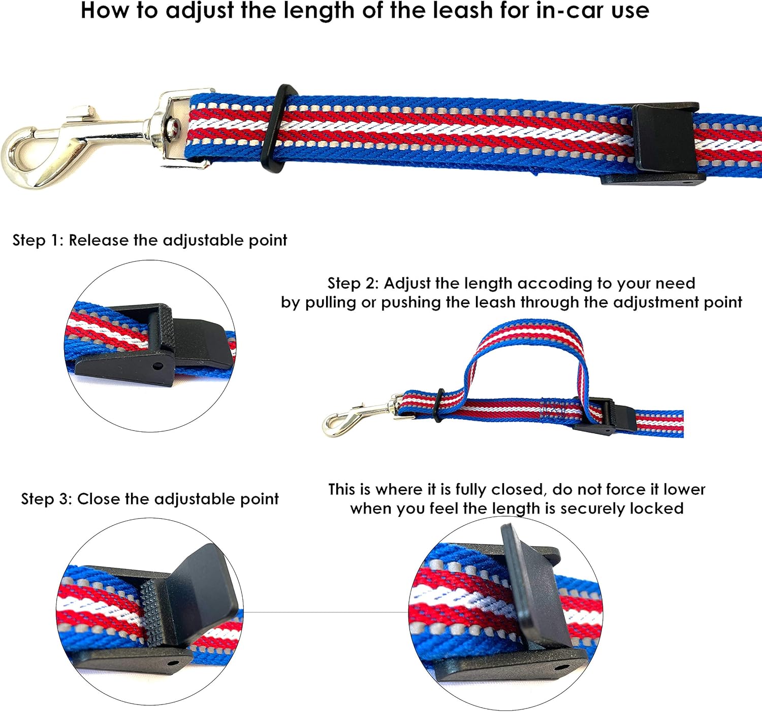 Dog Leash Car Seat Belt Chain Clip, Reflective Dog Leash, Adjustable Dog Seat - Image 4