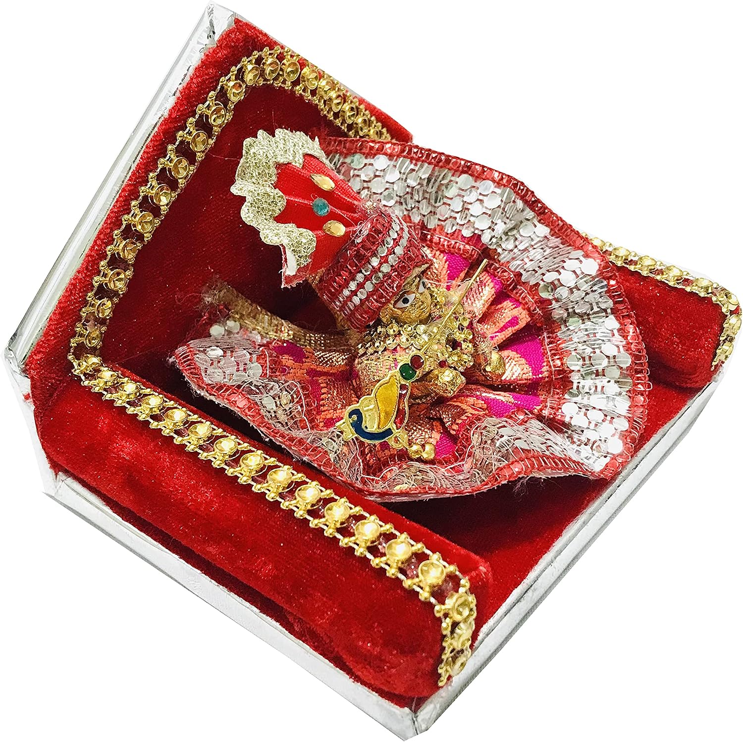 Ladoo Gopal or Bal Gopal Red Gaddi Lord Krishna Aashan with laddo Gopal Cloth - Image 3