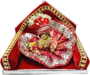 Ladoo Gopal or Bal Gopal Red Gaddi Lord Krishna Aashan with laddo Gopal Cloth
