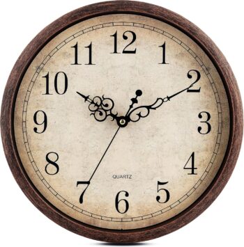 Vintage Brown Wall Clock Silent Non Ticking 12 Inch Quality Quartz Battery