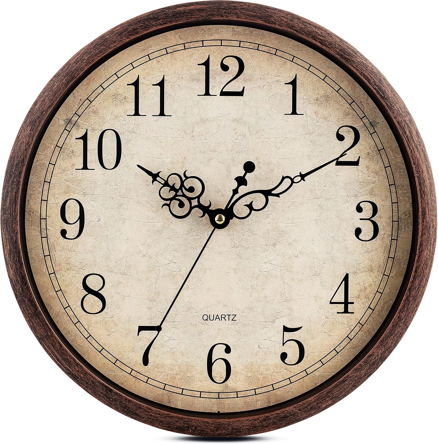 Vintage Brown Wall Clock Silent Non Ticking 12 Inch Quality Quartz Battery